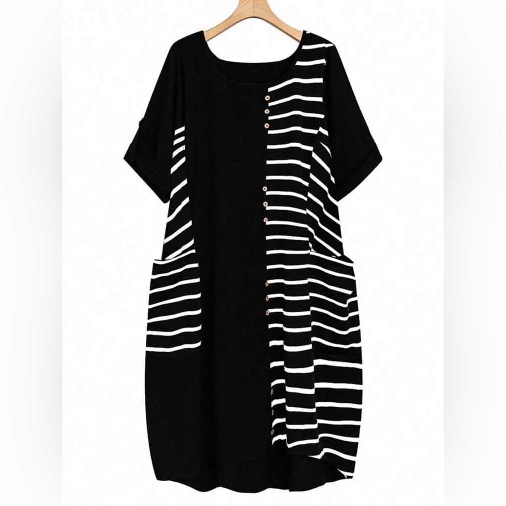 SHEIN EMERY ROSE Summer Plus Size Women's Colorblock Simple Daily Dress